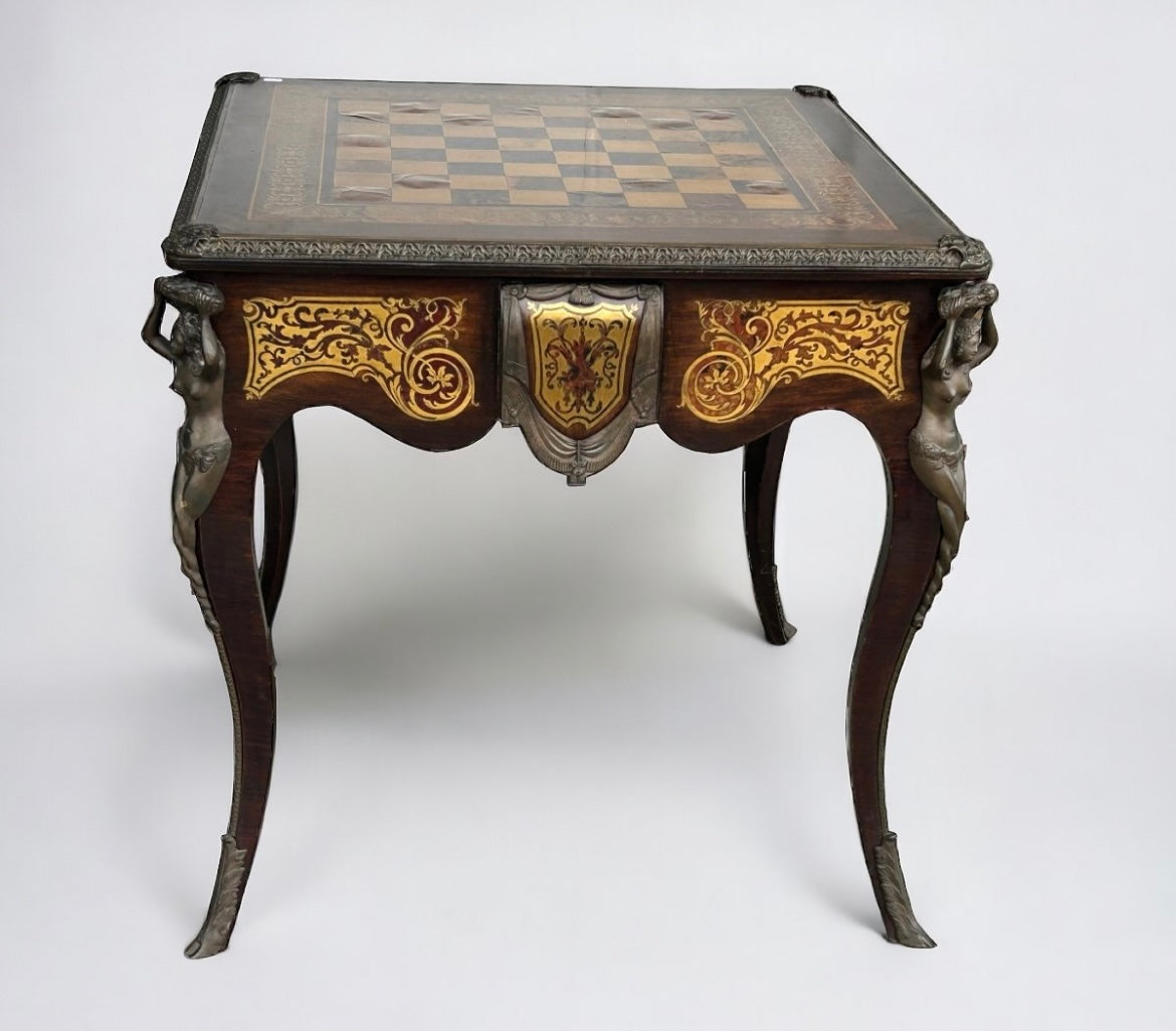 Table à Jeux De Style Louis XV Napoléon III Marqueterie Boulle