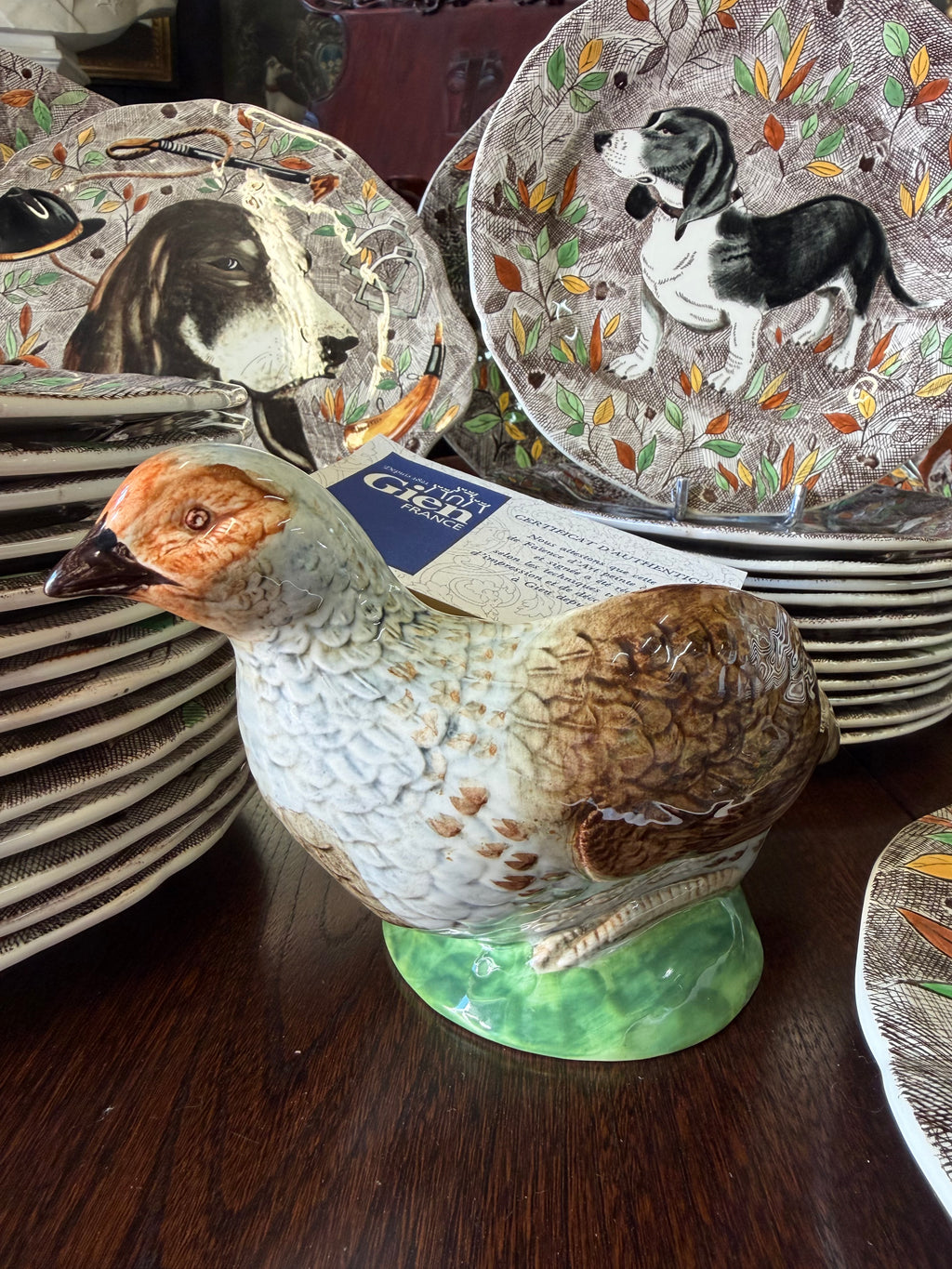 GIEN - MODÈLE RAMBOUILLET - SERVICE DE TABLE EN FAÏENCE DE GIEN DÉCOR DE CHASSE 53 PIÈCES