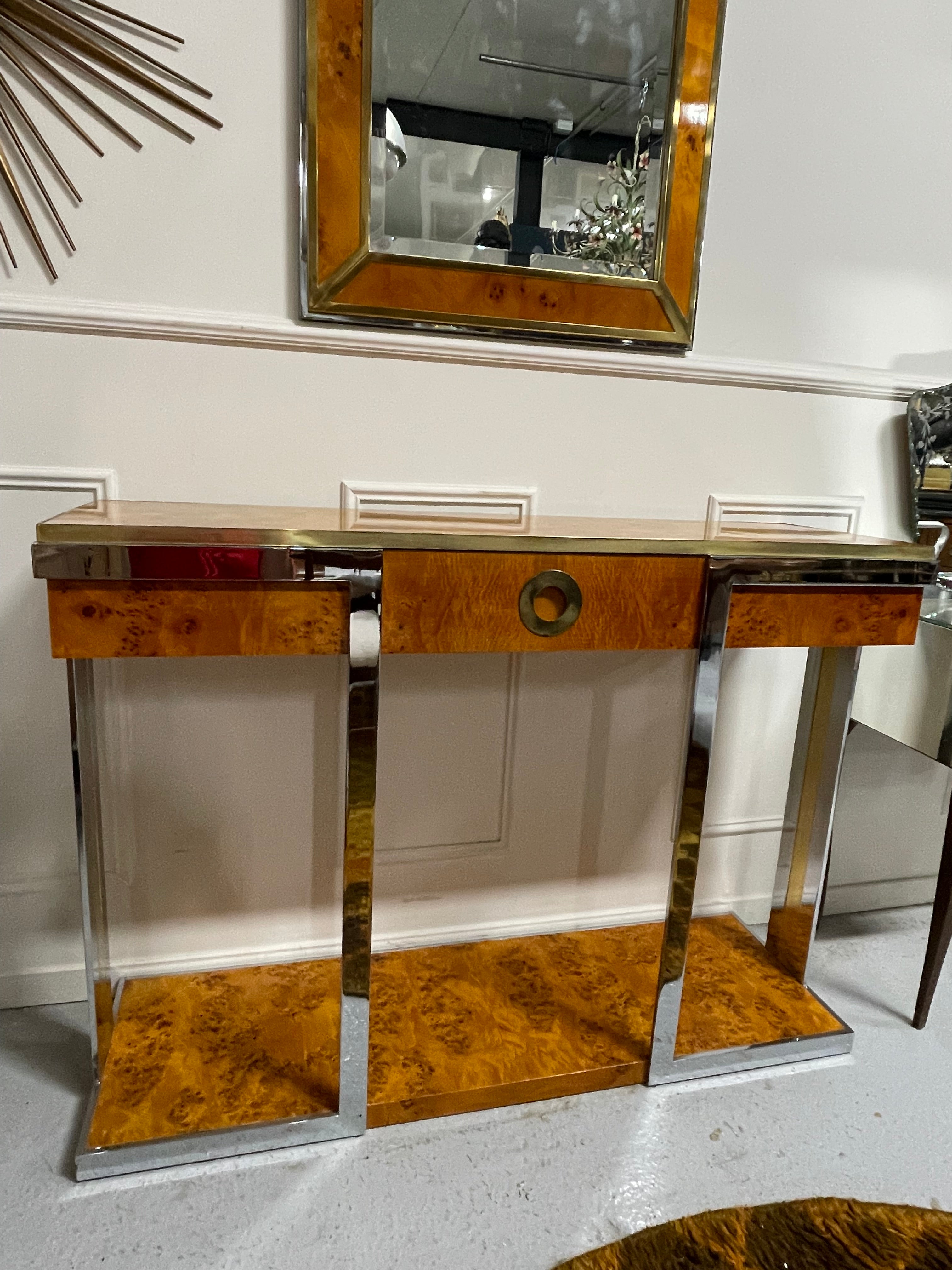 Willy Rizzo - Console et miroir en ronce d’orme Circa 1970