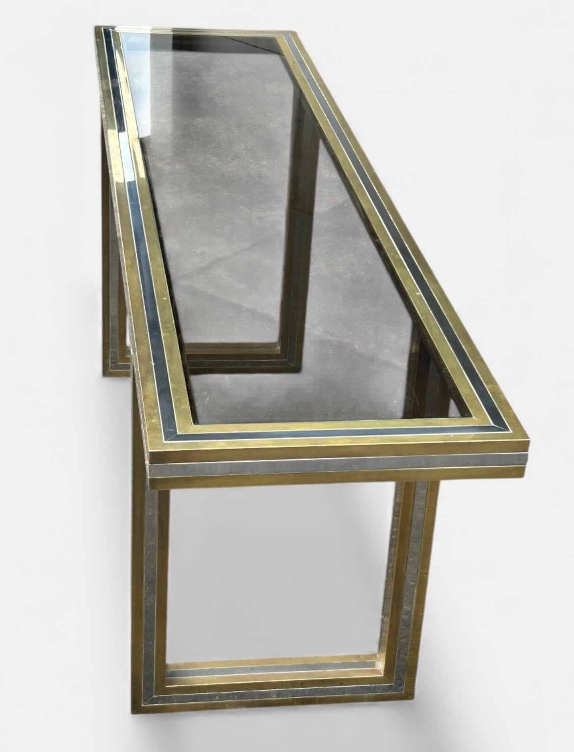 Grande console Roméo Rega - Laiton et verre Circa 1970