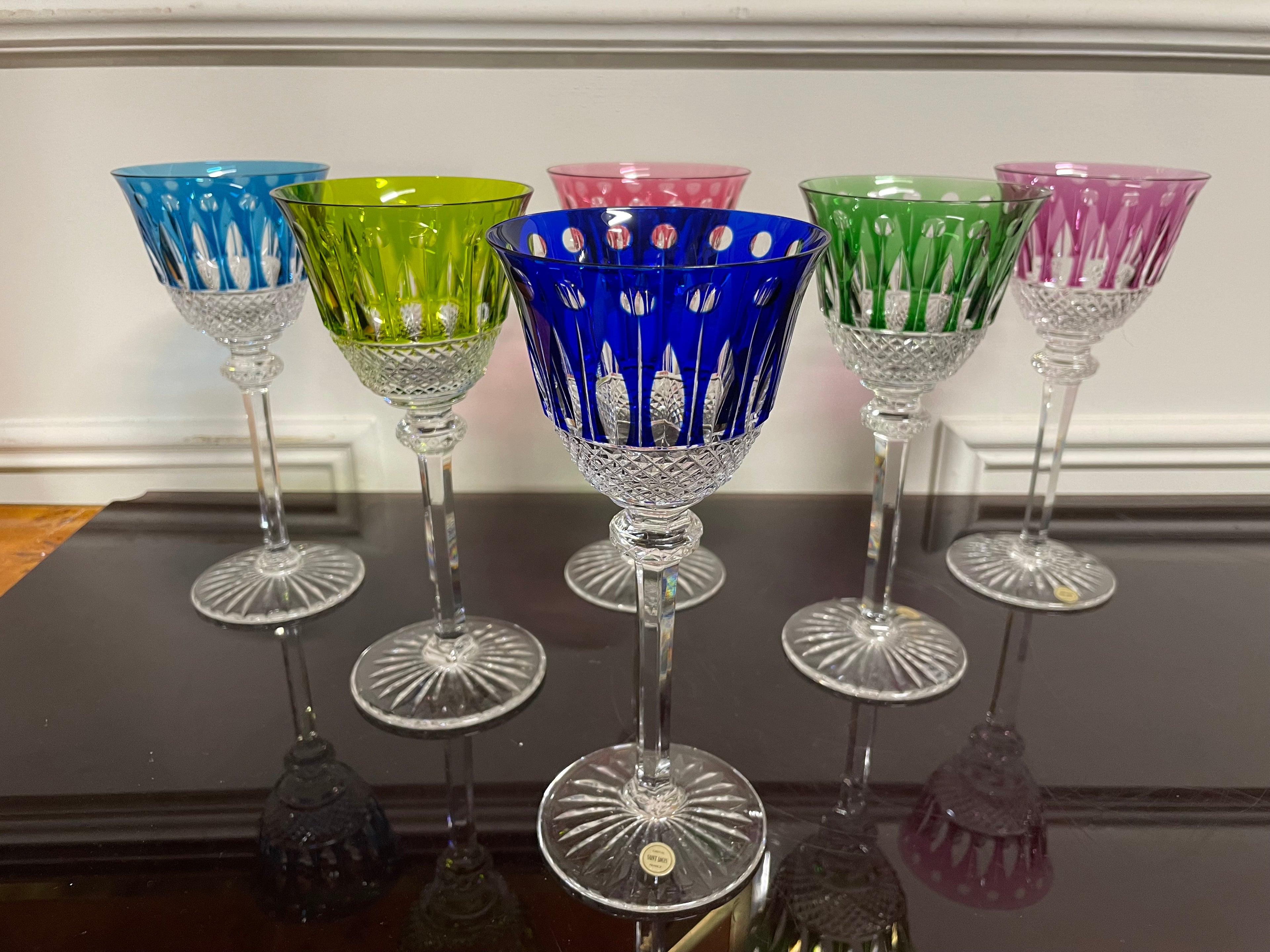 6 VERRES ROEMERS EN CRISTAL DE COULEUR SAINT LOUIS MODÈLE TOMMY H: 19,6