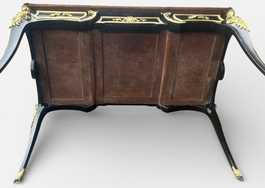 BUREAU PLAT DE STYLE LOUIS XV LAQUÉ NOIR D’ÉPOQUE NAPOLÉON III