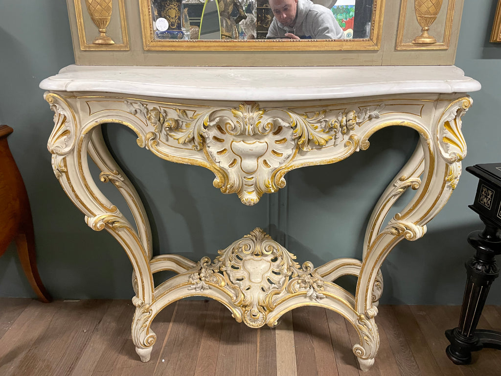 Console De Style Louis XV En Bois Laqué Et Doré époque 1900