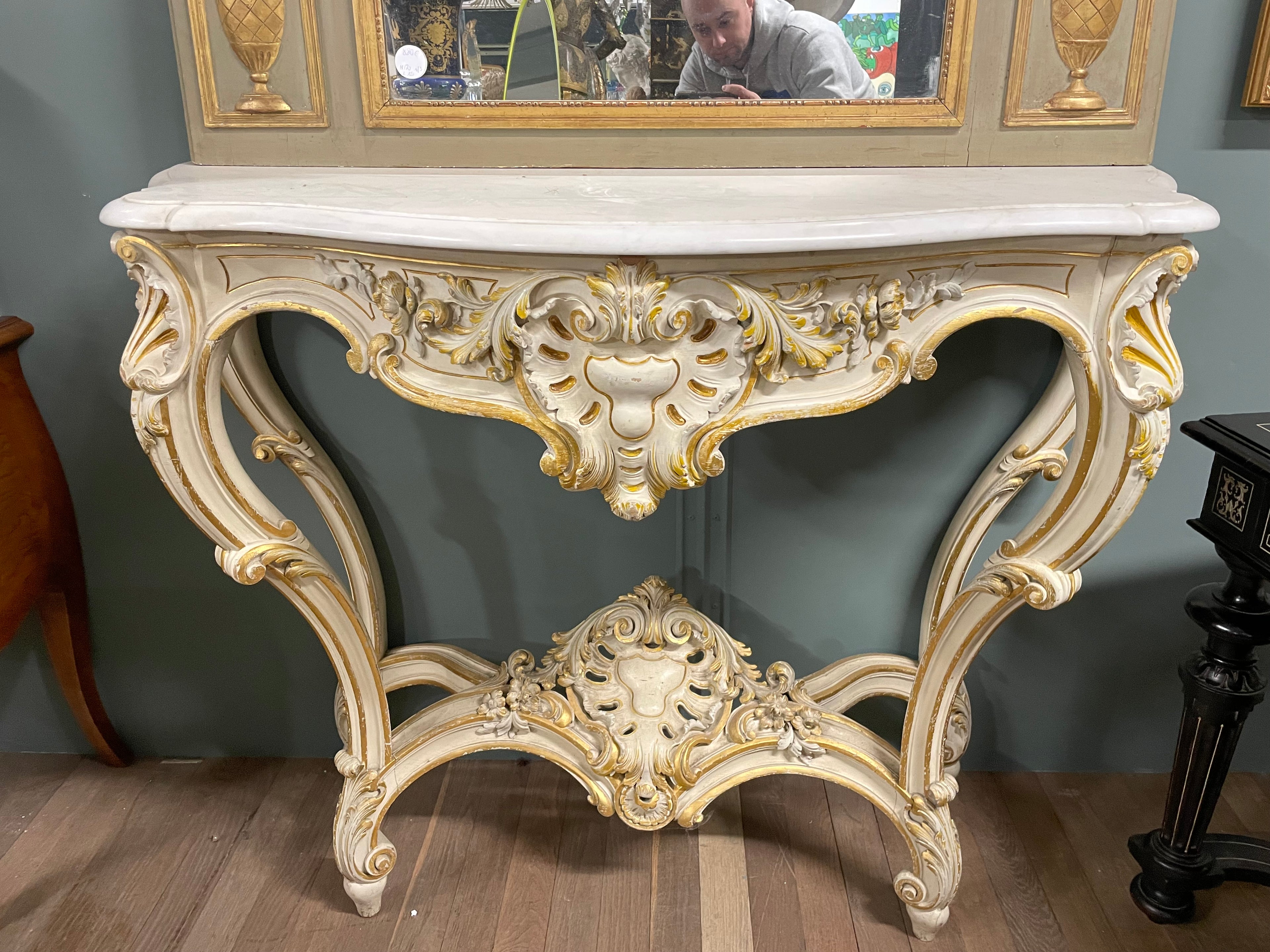 Console De Style Louis XV En Bois Laqué Et Doré époque 1900