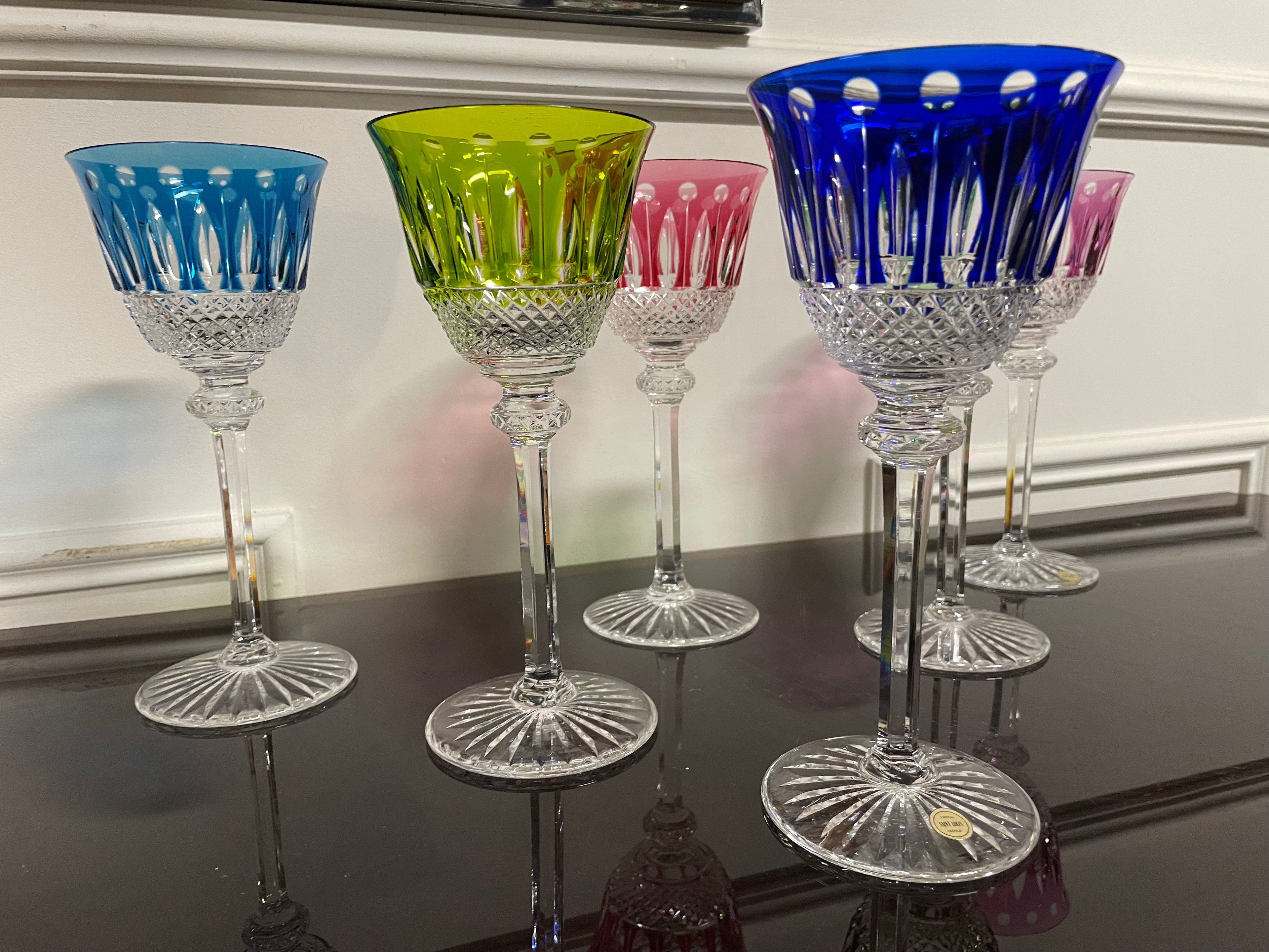 6 VERRES ROEMERS EN CRISTAL DE COULEUR SAINT LOUIS MODÈLE TOMMY H: 19,6