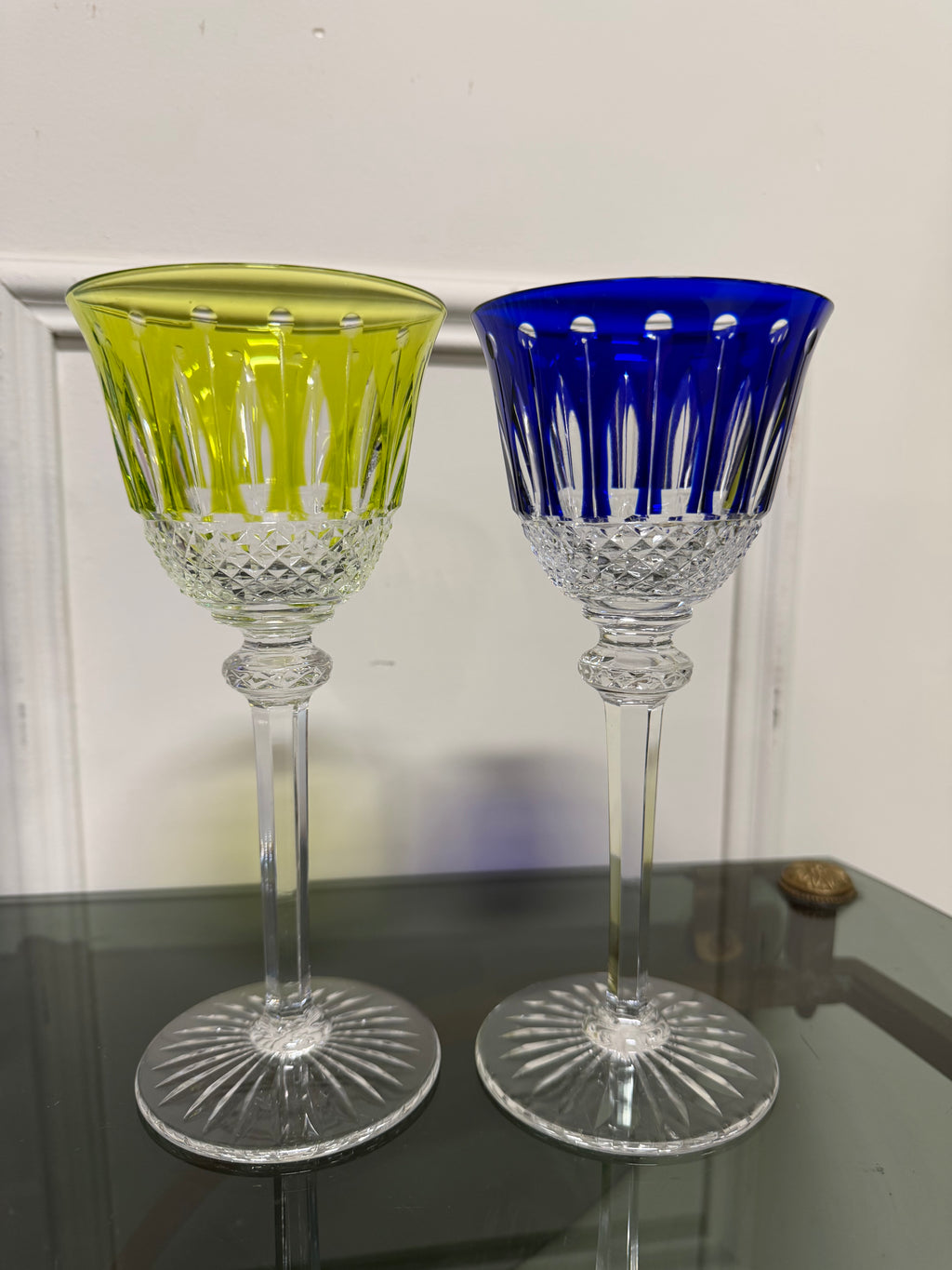 SAINT LOUIS - 6 VERRES ROEMERS EN CRISTAL DE COULEUR SAINT LOUIS MODÈLE TOMMY H: 19,6 cm