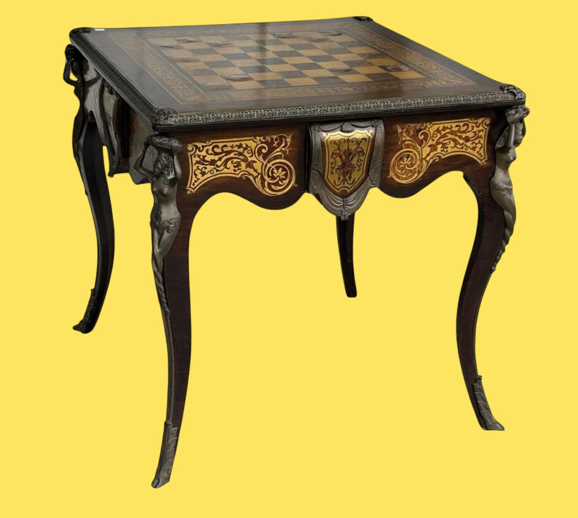 Table à Jeux De Style Louis XV Napoléon III Marqueterie Boulle