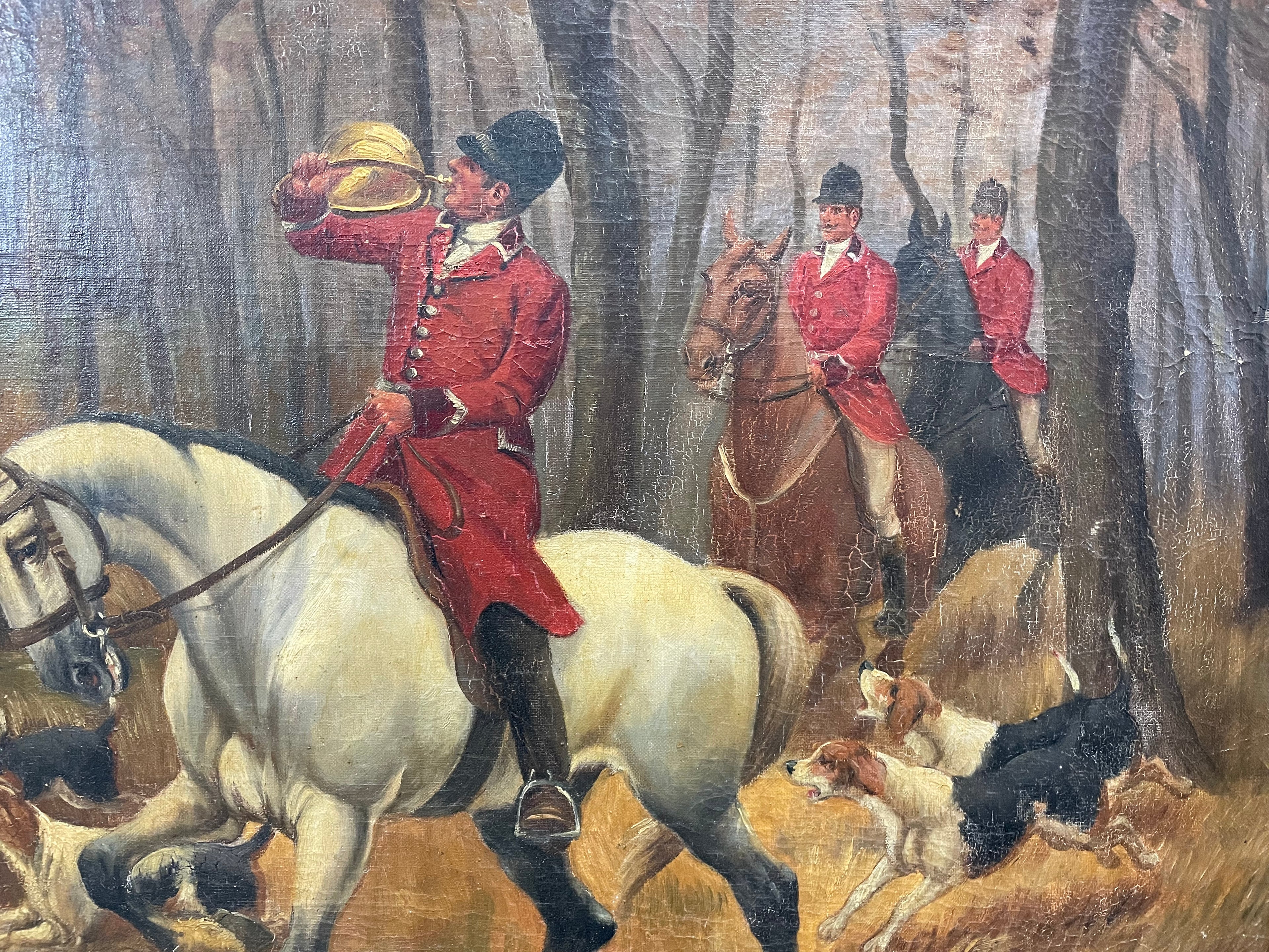 Monumental tableau huile sur toile Chasse à courre époque fin XIXème