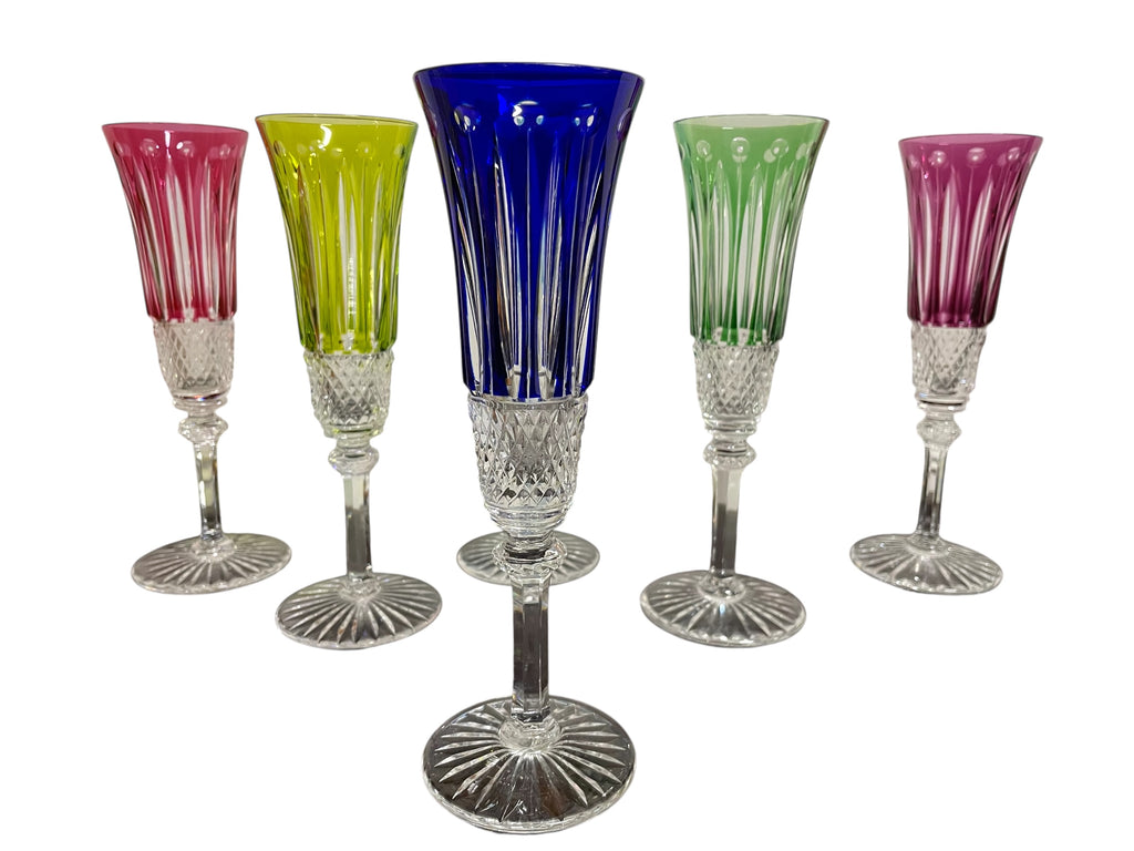 6 FLÛTES À CHAMPAGNE EN CRISTAL DE COULEUR SAINT LOUIS MODÈLE TOMMY H: 20,5