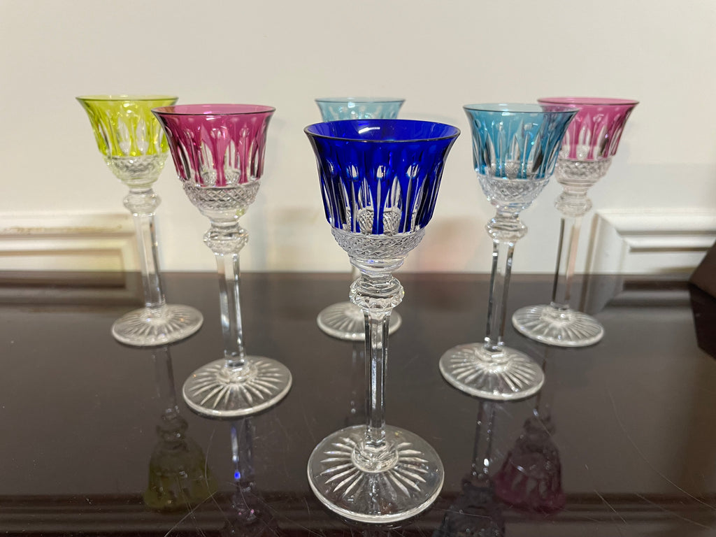 Vendus - 6 VERRES À LIQUEUR EN CRISTAL DE COULEUR SAINT LOUIS MODÈLE TOMMY H: 13,5