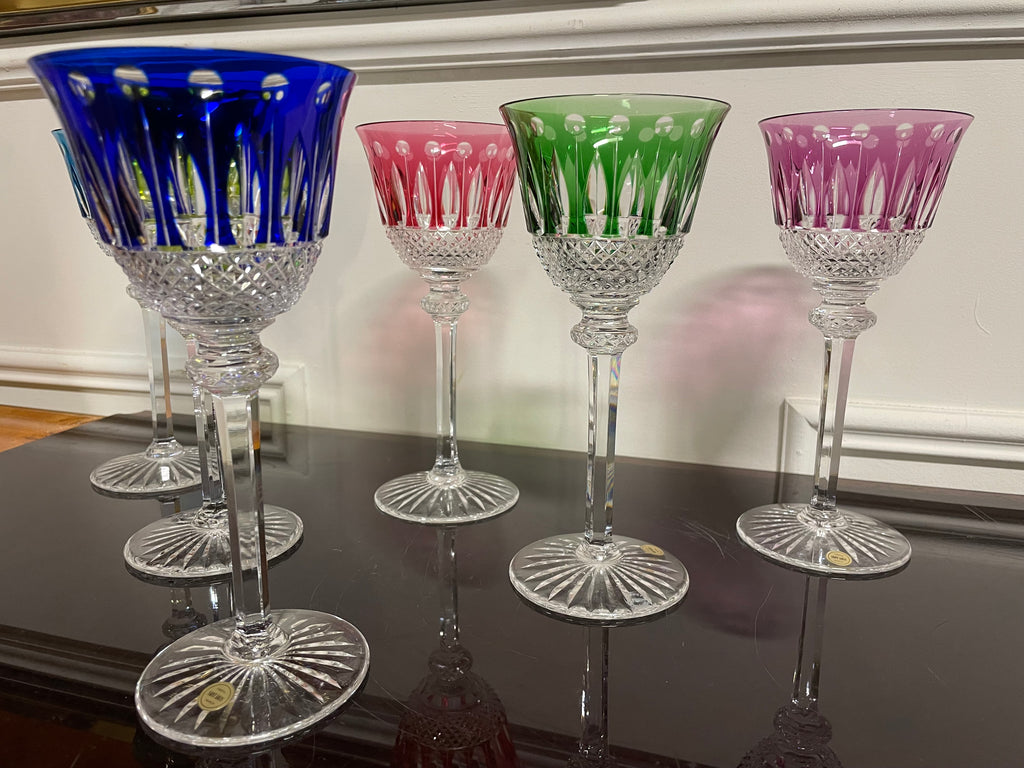 6 VERRES ROEMERS EN CRISTAL DE COULEUR SAINT LOUIS MODÈLE TOMMY H: 19,6
