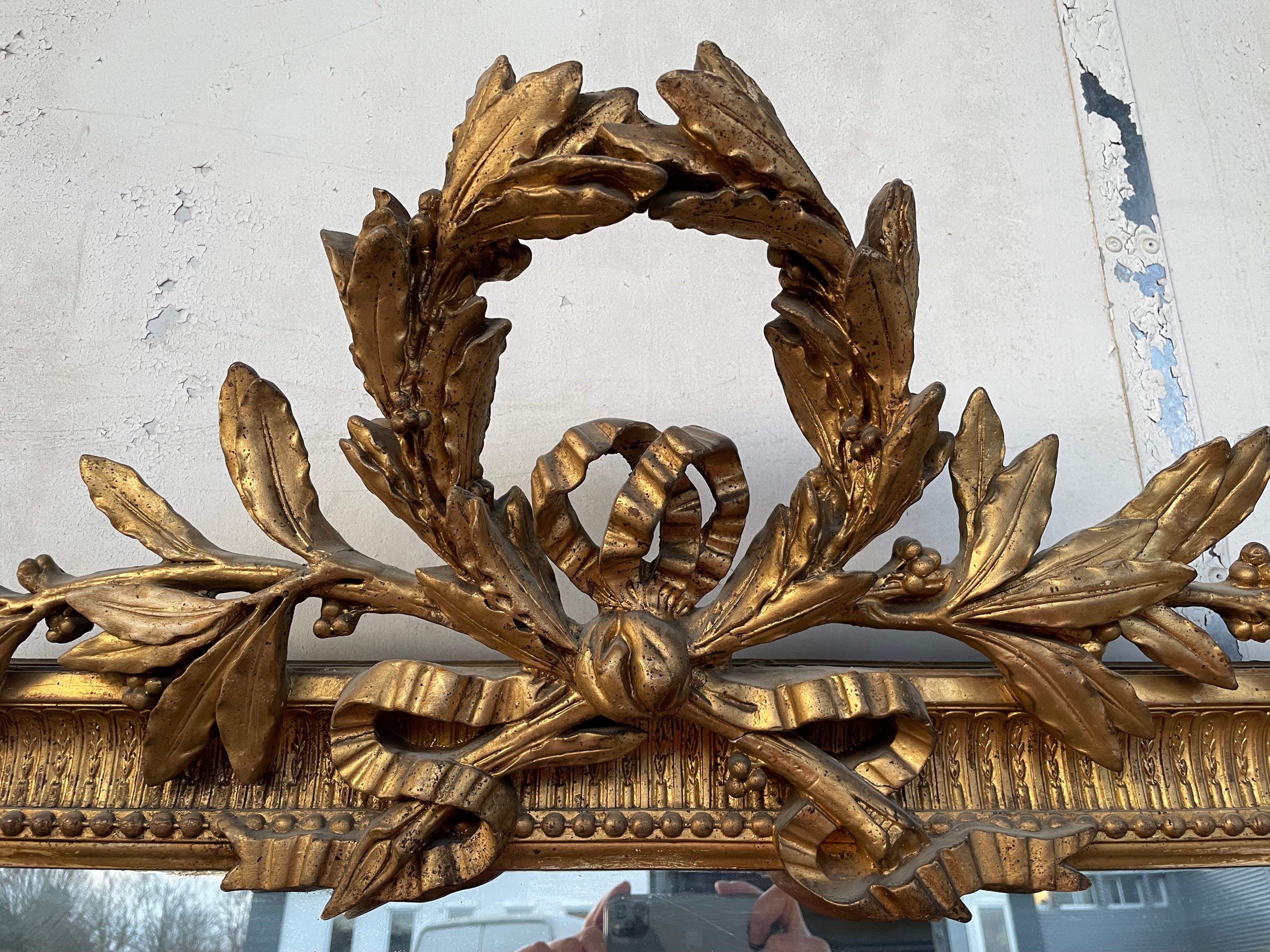 Grand Miroir Doré Style Louis XVI 190 X 117 Cm