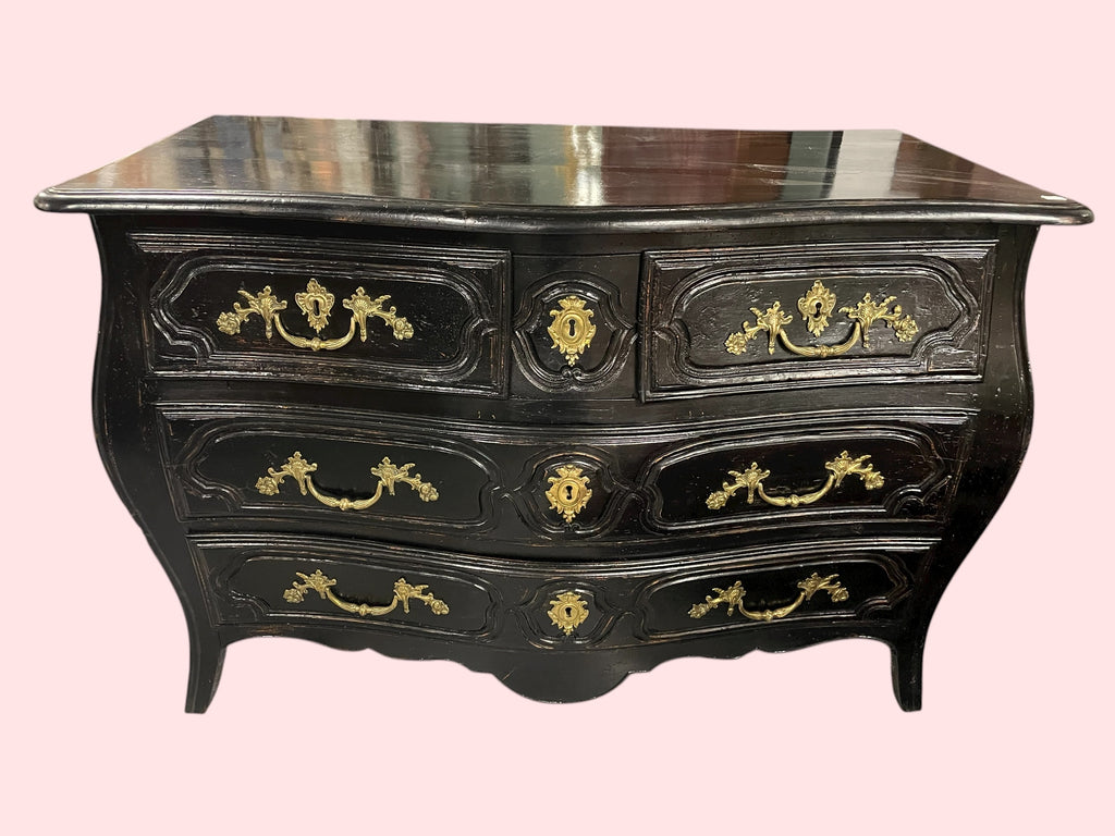 Commode Tombeau Rustique Louis XV Laquée Noire D’époque XVIIIème