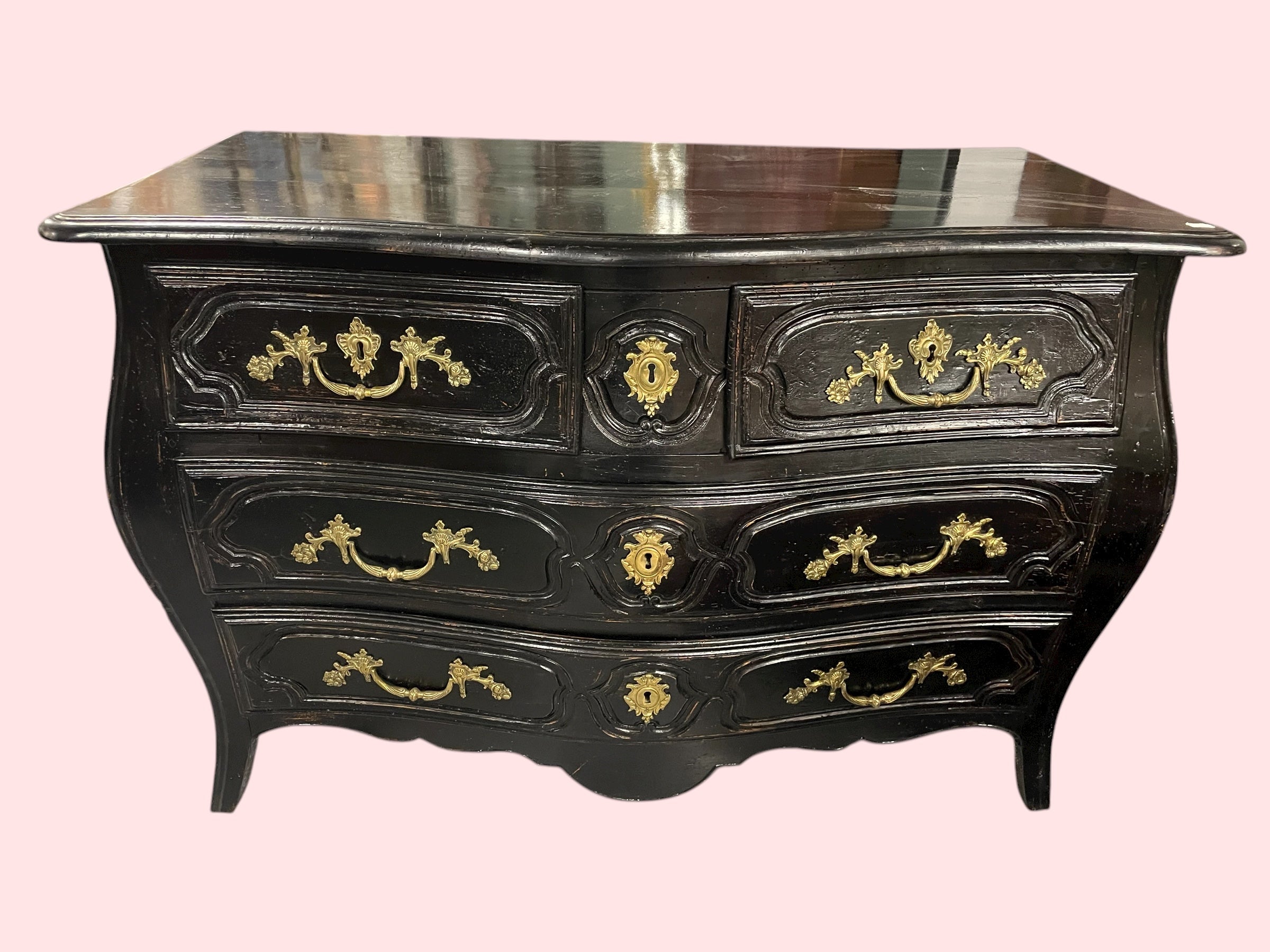 Commode Tombeau Rustique Louis XV Laquée Noire D’époque XVIIIème