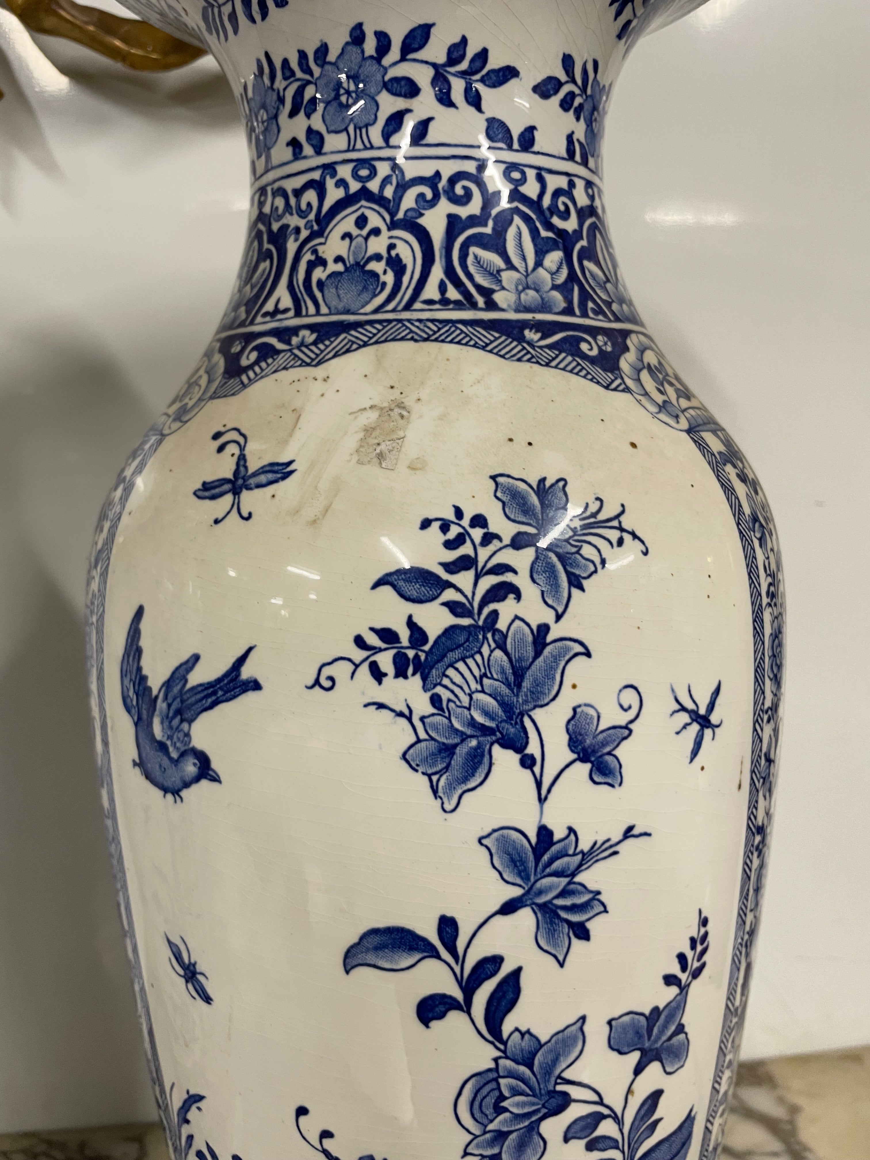 Gien - Paire de grands vases en faïence de Gien décor Chine