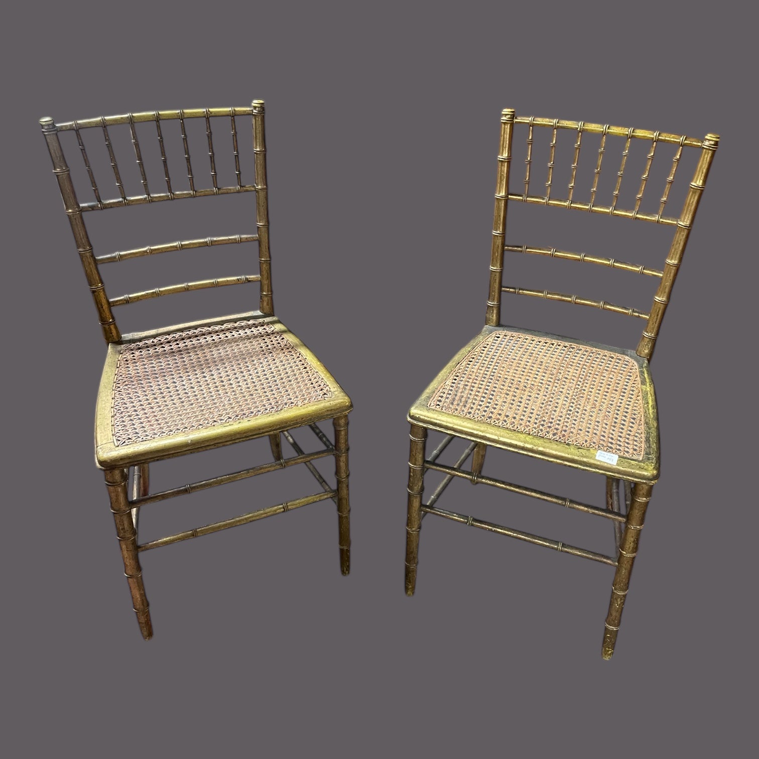Paire de chaises en bois doré Napoléon III Façon bambou