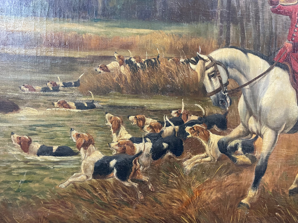 Monumental tableau huile sur toile Chasse à courre époque fin XIXème