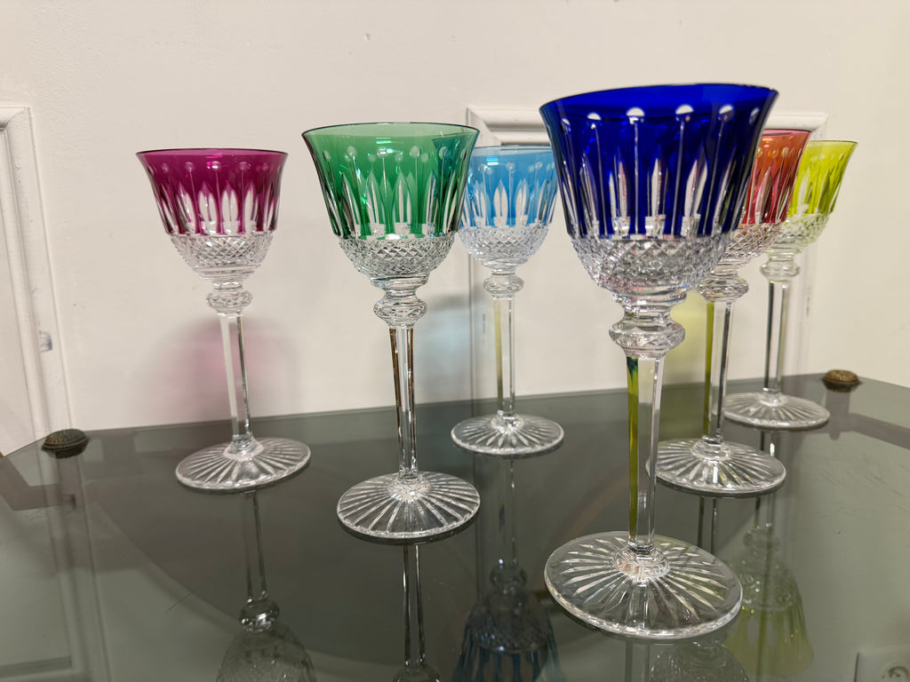 SAINT LOUIS - 6 VERRES ROEMERS EN CRISTAL DE COULEUR SAINT LOUIS MODÈLE TOMMY H: 19,6 cm