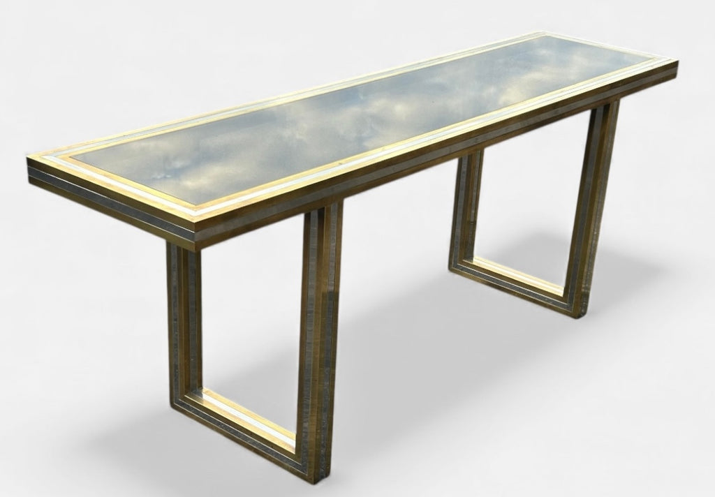 Grande console Roméo Rega - Laiton et verre Circa 1970