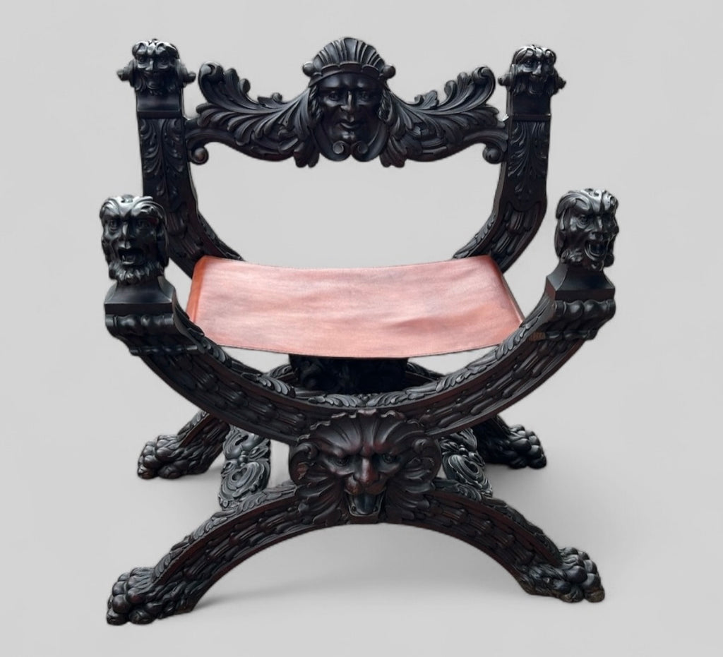 Paire de fauteuils curules Dagobert en acajou de style renaissance fin XIXéme - fauteuil en X