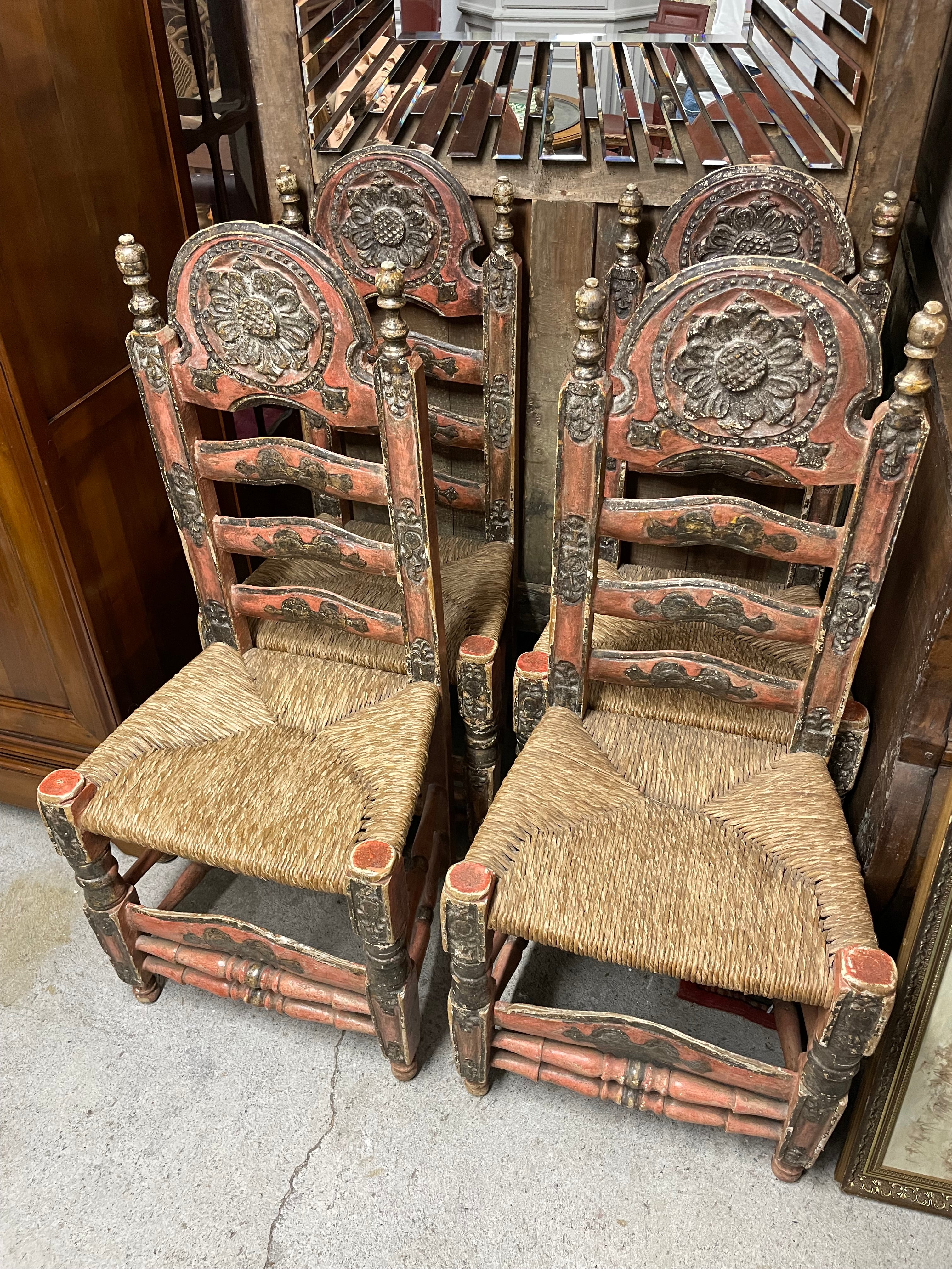Set de 6 chaises Andalousie ou Majorque Bois laqué rouge