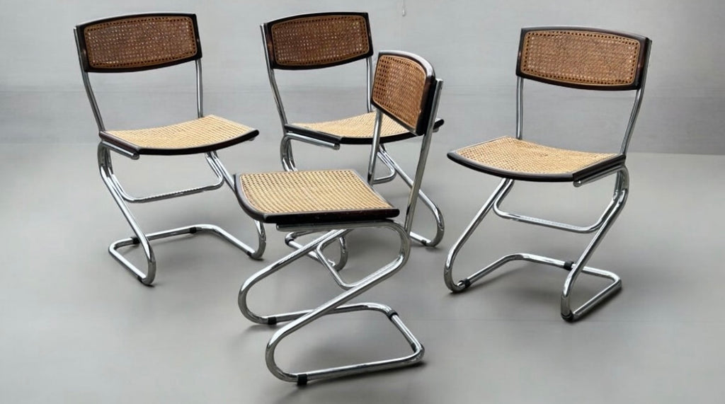 Suite De Quatre Chaises Tubulaires Vintage Italie Style Bauhaus Marcel Breuer Vers 1970