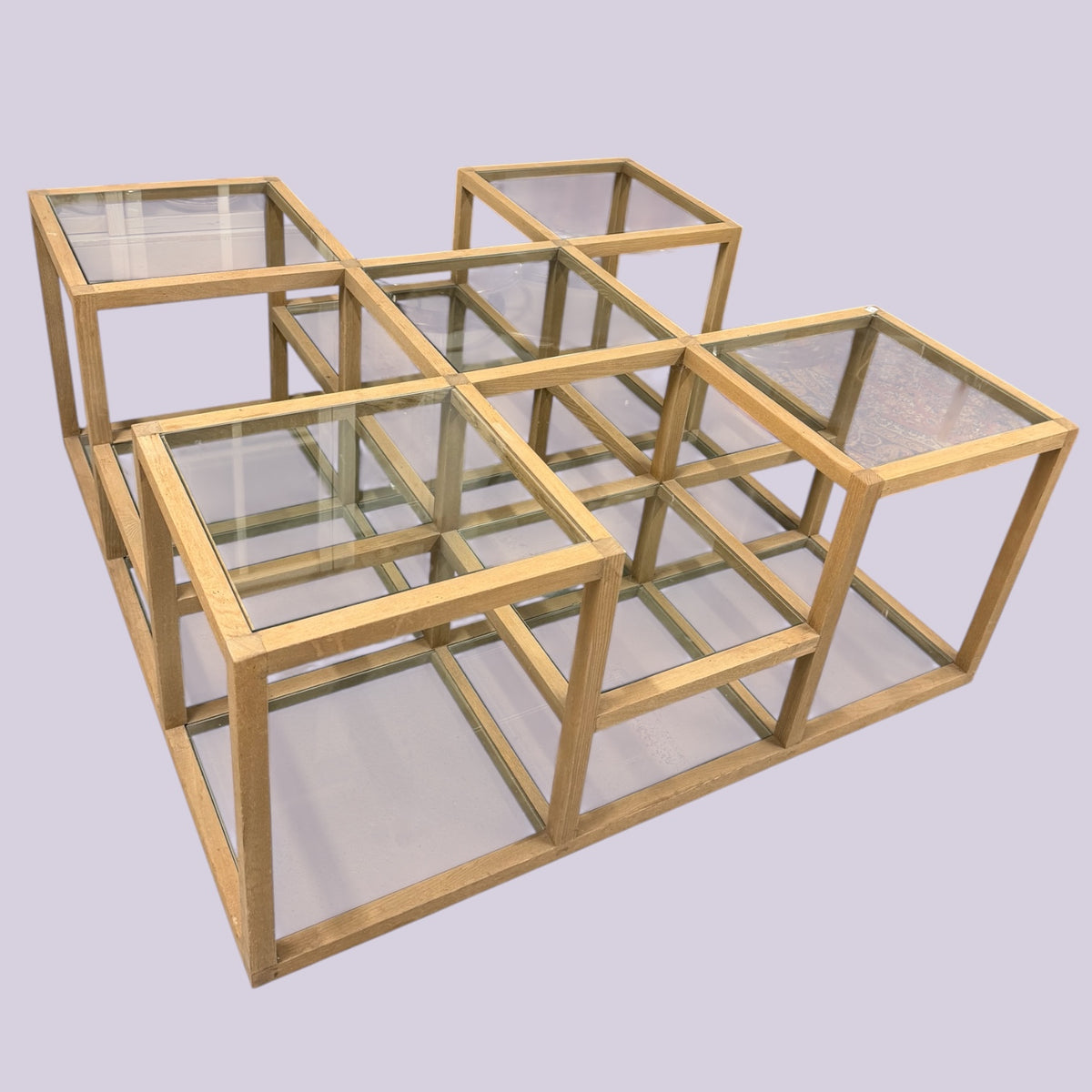 Table basse carrée à étages Bois et carreaux de verres